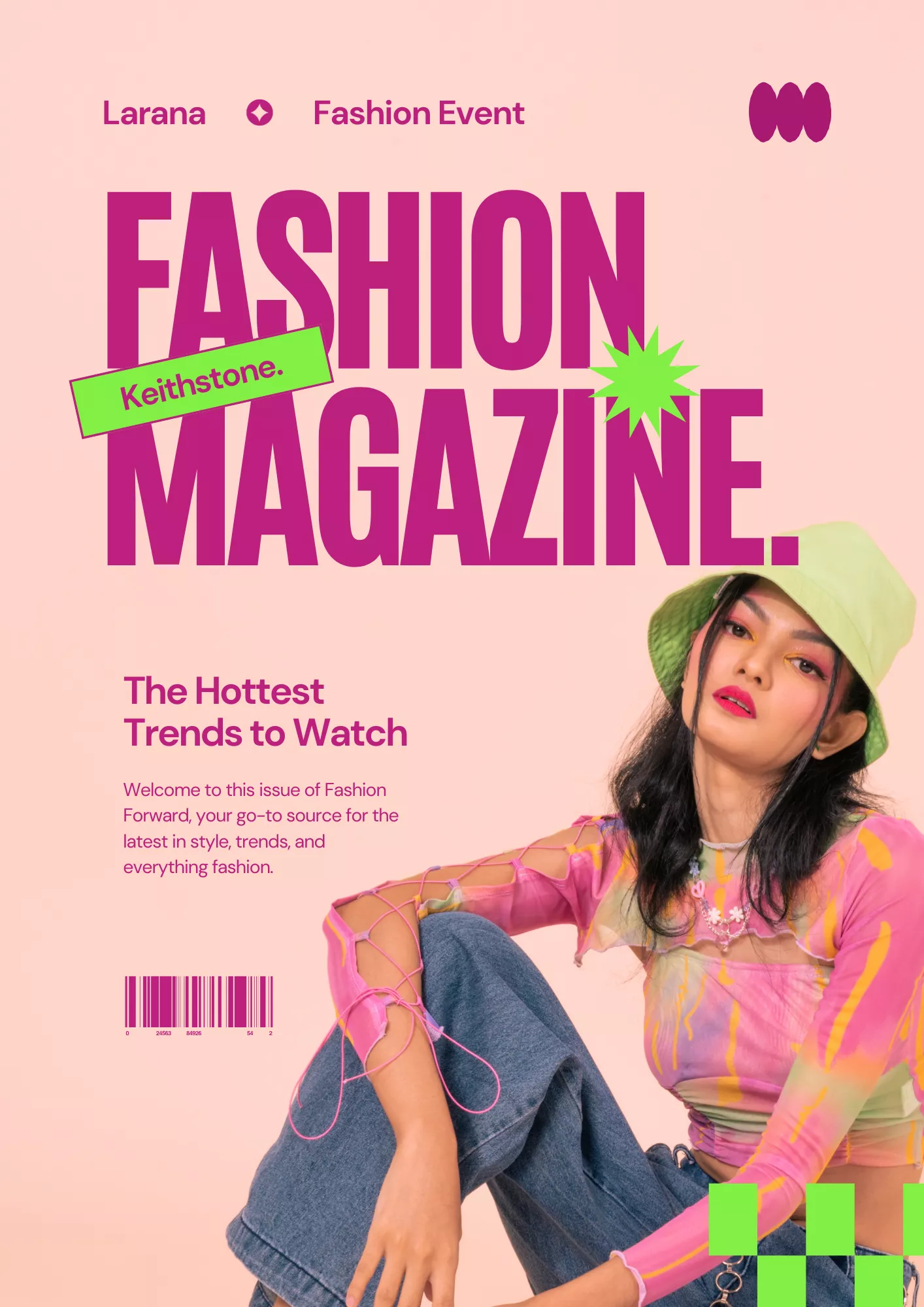 Pink Neon Green Bold Rebrand Fashion Magazine Cover